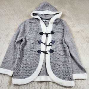 NWT CJ Banks Gray and Cream Trim Sweater Cardigan Toggle Button Size X